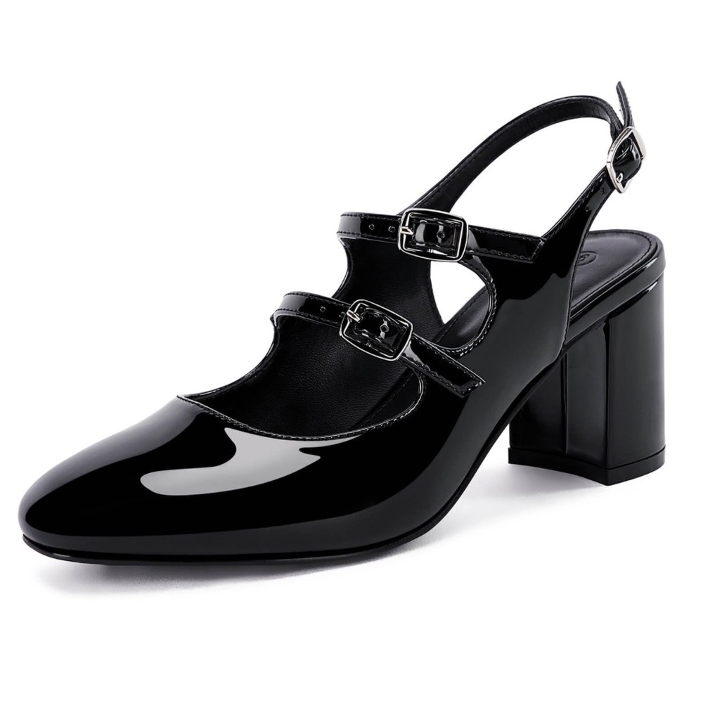Coutgo Womens Slingback Mary Janes Chunky
Block Heels Pumps